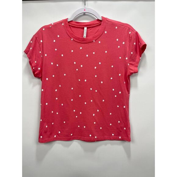 Z Supply Coral White Polka Dot‎ Short Sleeve Crew Neck Fitted T-Shirt - Picture 1 of 2